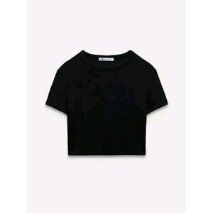 Zara Black  Crop-Top Stretch Short Sleeve Size M NWT 3519 025
